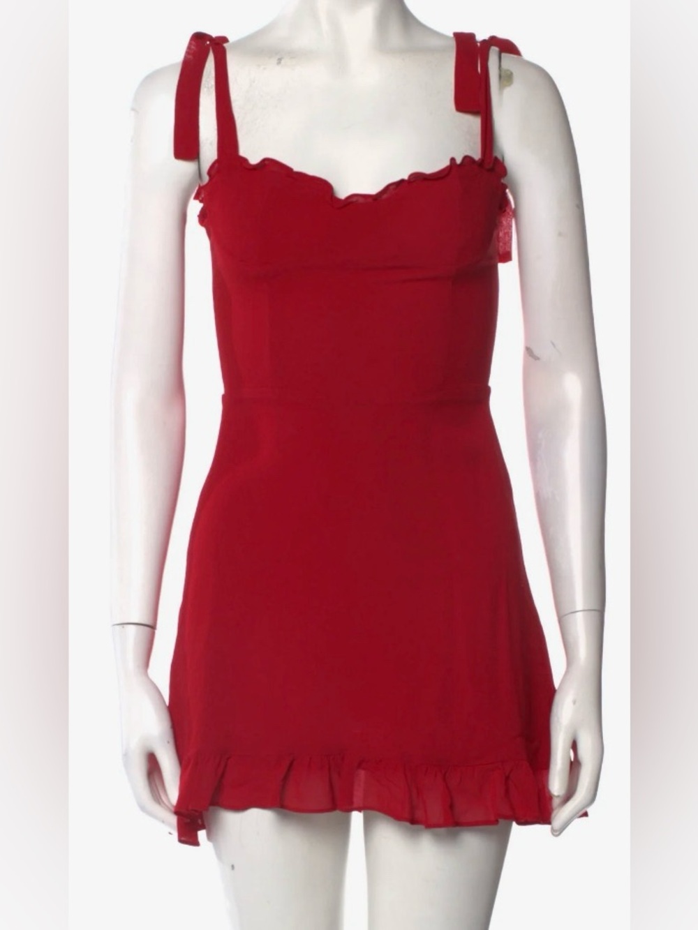 Reformation Red Ruffle Hem Mini Dress